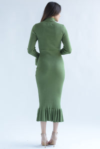 Fashion Styled Vestido midi punto olanes Verde Olivo