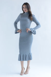 Fashion Styled Vestido midi punto olanes Gris