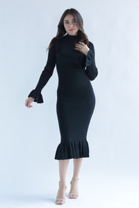 Fashion Styled Vestido midi punto olanes Negro