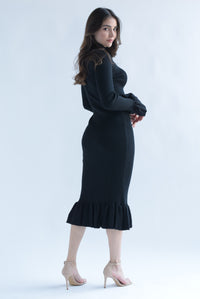 Fashion Styled Vestido midi punto olanes Negro