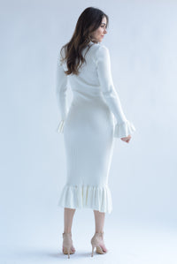 Fashion Styled Vestido midi punto olanes Blanco
