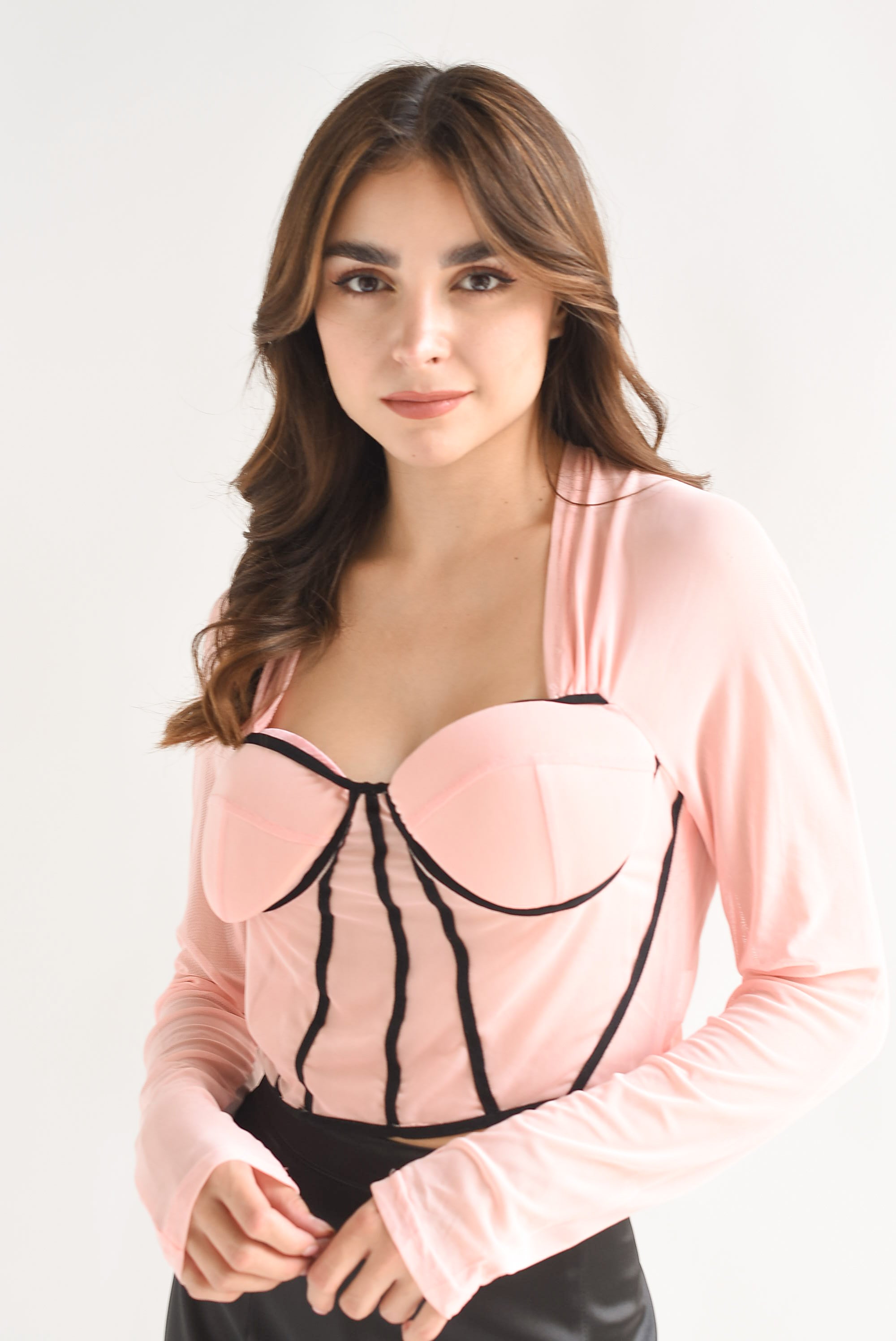 Top tulle copas Rosa con Negro