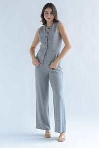 Fashion Styled Set Pantalón y Chaleco tipo pana Gris