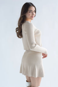 Fashion Styled Set Falda y Cárdigan lazos punto Beige