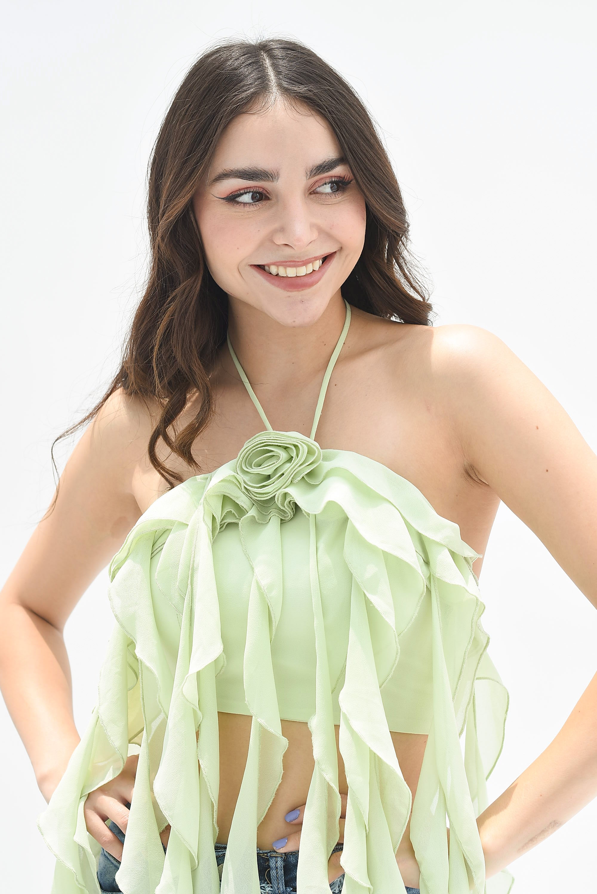 Top halter asimétrico Flor 3D Verde