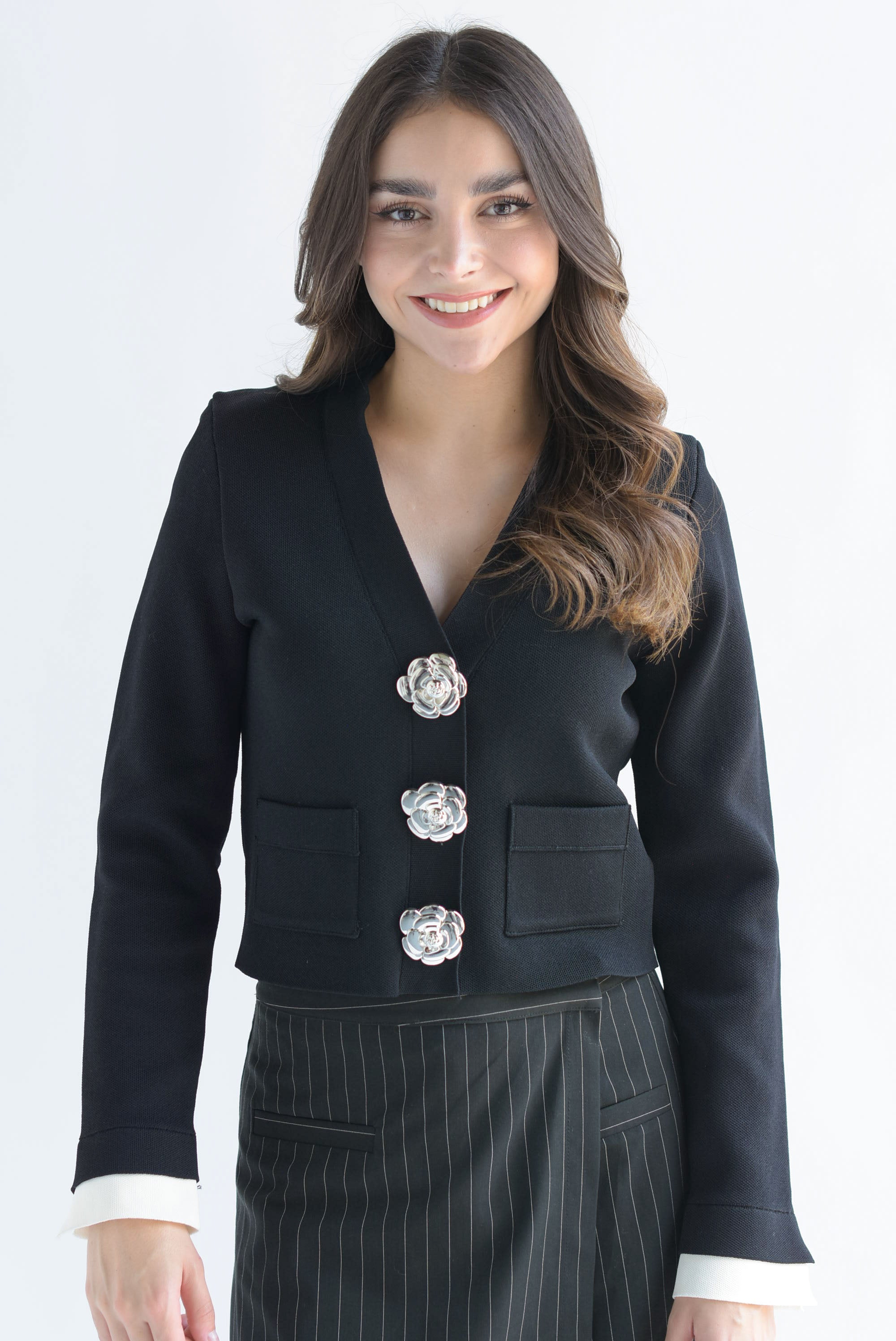 Cárdigan maxi botones flor Negro