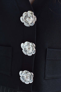Fashion Styled Cárdigan maxi botones flor Negro