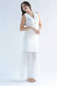 Fashion Styled Set Falda plisada y Blusa punto Blanco