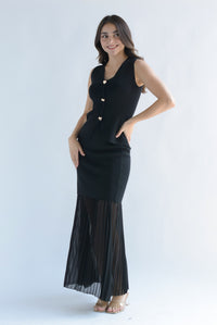 Fashion Styled Set Falda plisada y Blusa punto Negro
