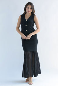 Fashion Styled Set Falda plisada y Blusa punto Negro