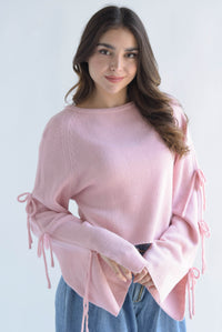 Fashion Styled Sweater punto manga campana lazos Rosa