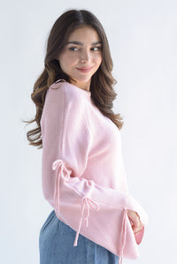 Fashion Styled Sweater punto manga campana lazos Rosa