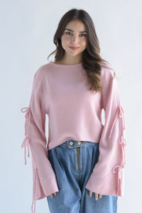 Fashion Styled Sweater punto manga campana lazos Rosa
