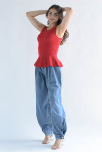 Fashion Styled Blusa punto peplum Rojo