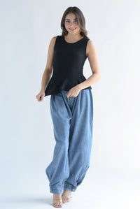 Fashion Styled Blusa punto peplum Negro