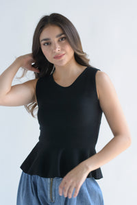 Fashion Styled Blusa punto peplum Negro