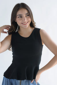 Fashion Styled Blusa punto peplum Negro