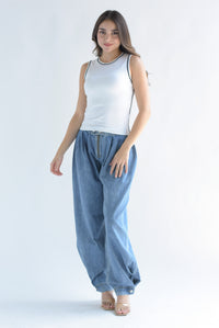 Fashion Styled Blusa punto ligero filos Blanco