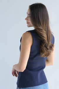 Fashion Styled Chaleco punto botones joyas Azul Marino