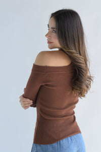Fashion Styled Blusa punto cut-out halter Café