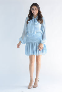 Fashion Styled Set Falda drapeada y Blusa cinta Azul Baby