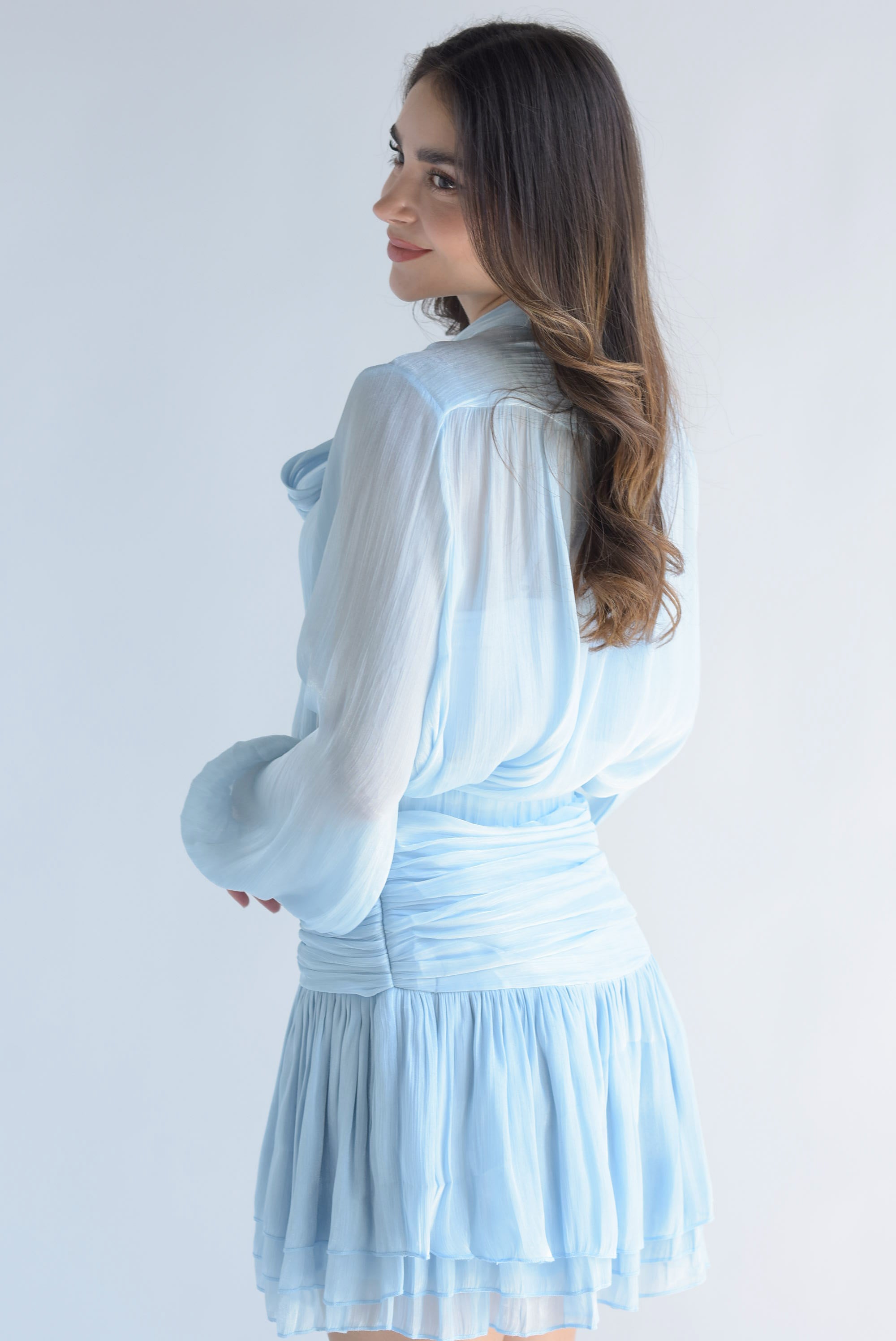 Set Falda drapeada y Blusa cinta Azul Baby