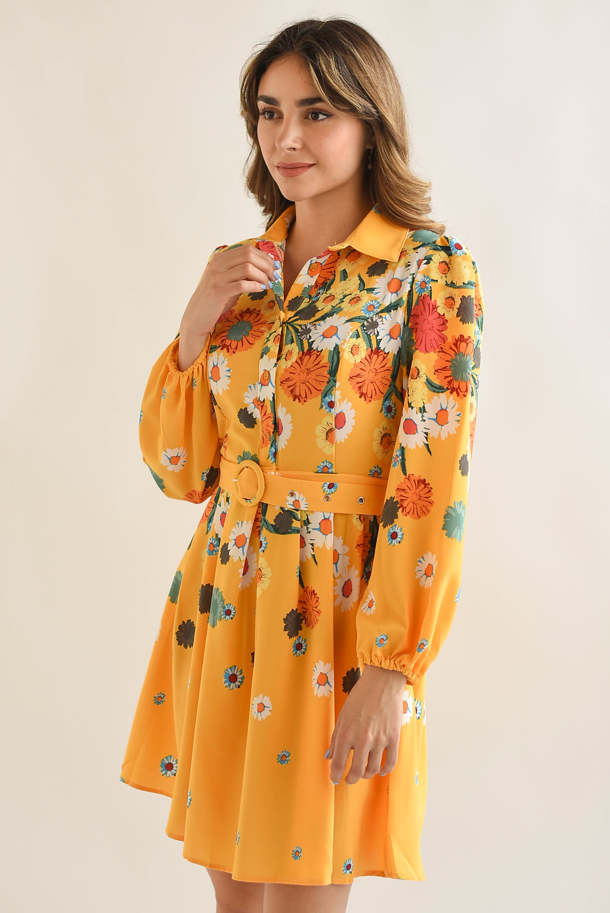 Vestido camisero Margaritas Amarillo