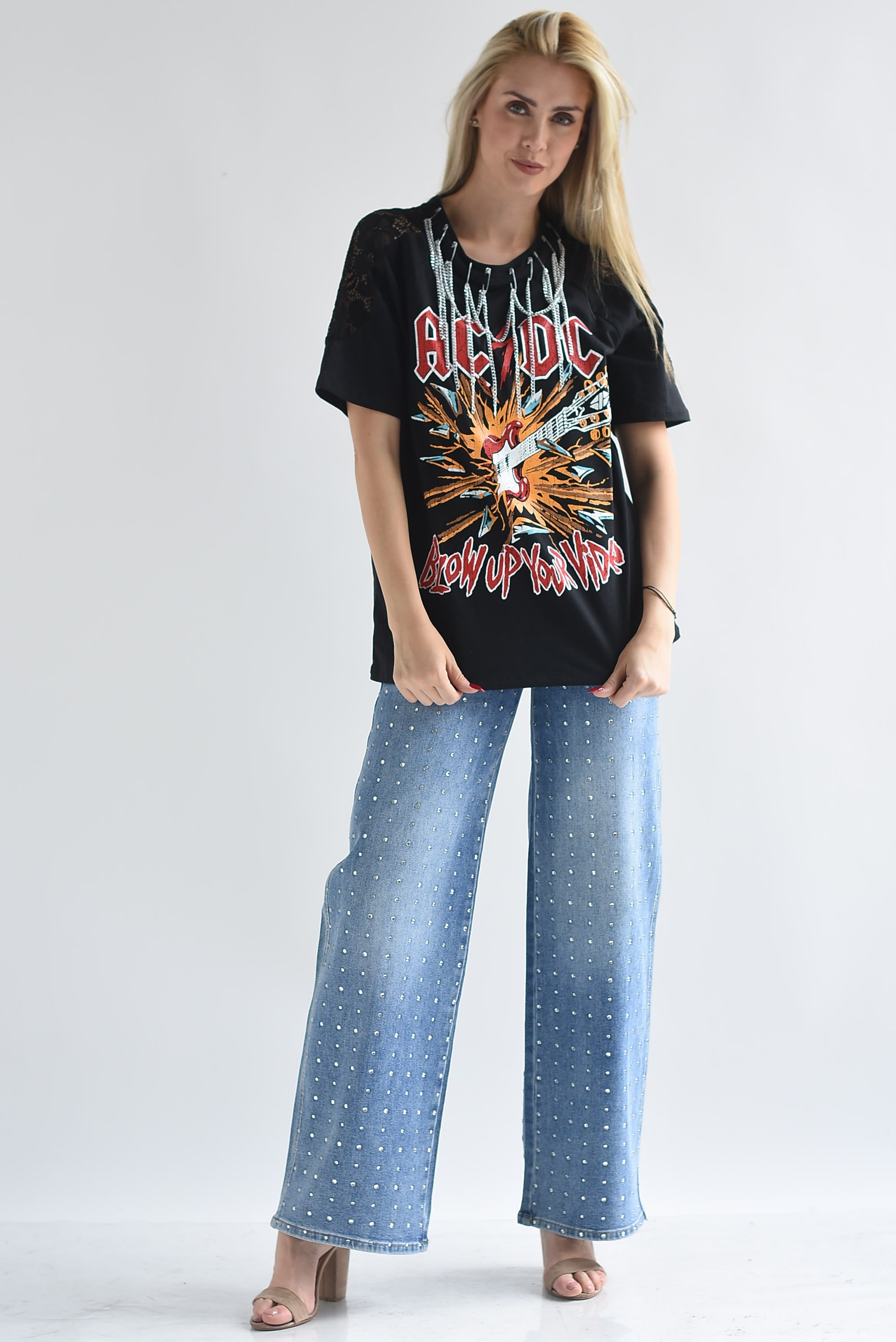 Jeans tachas brillos