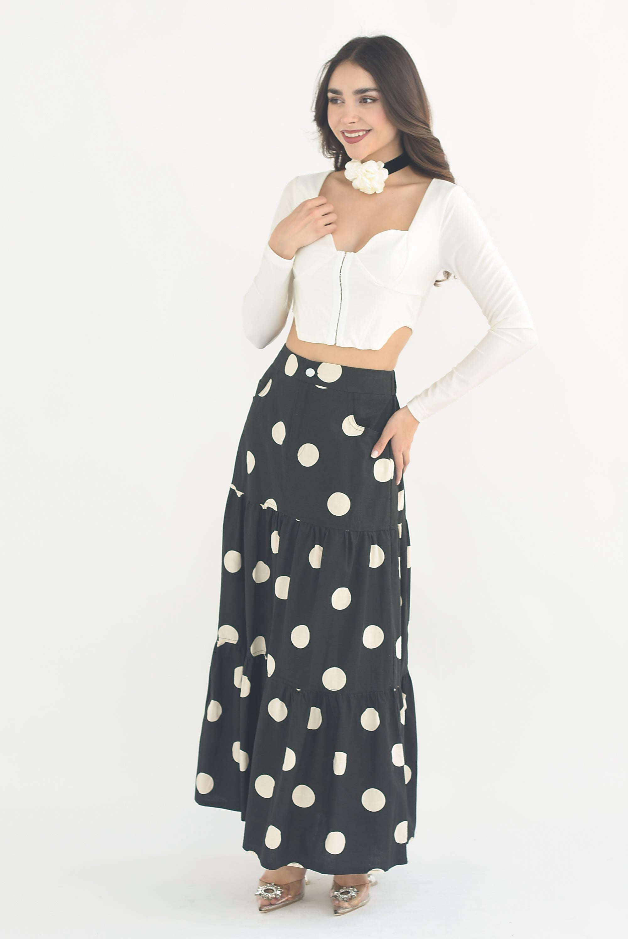 Falda larga lunares Negra