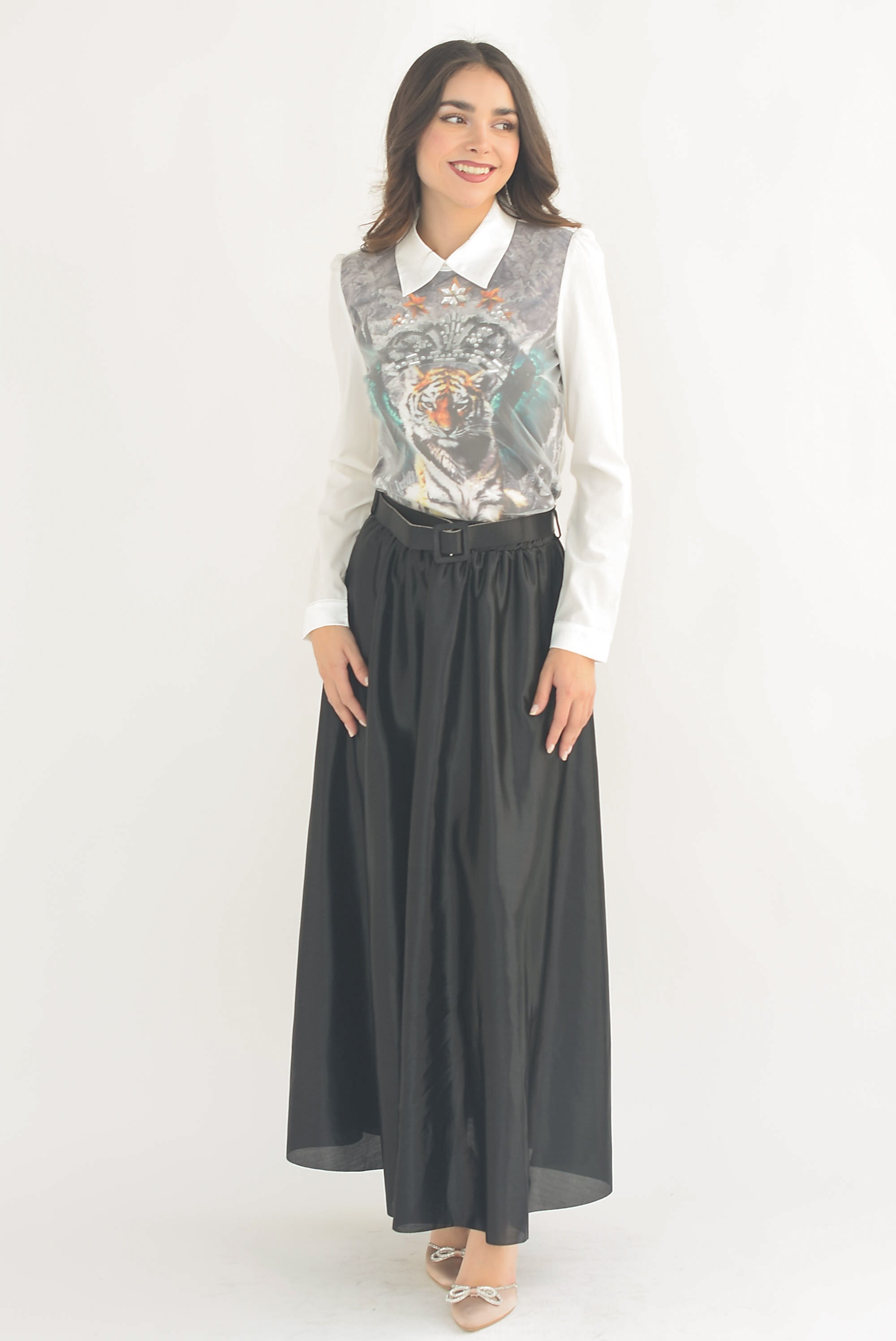 Maxi falda larga satinada Negra