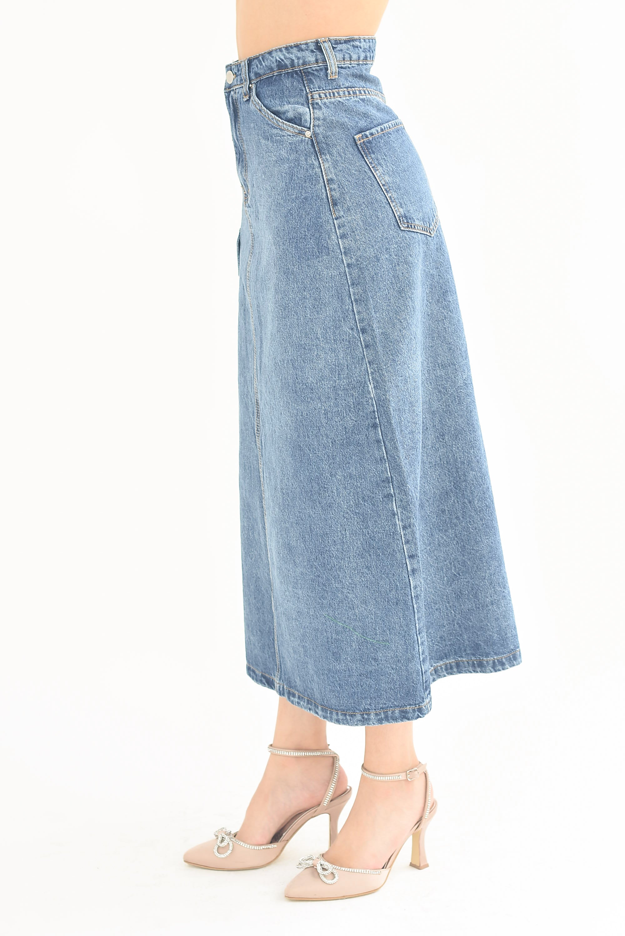 Falda larga denim Cargo abertura trasera