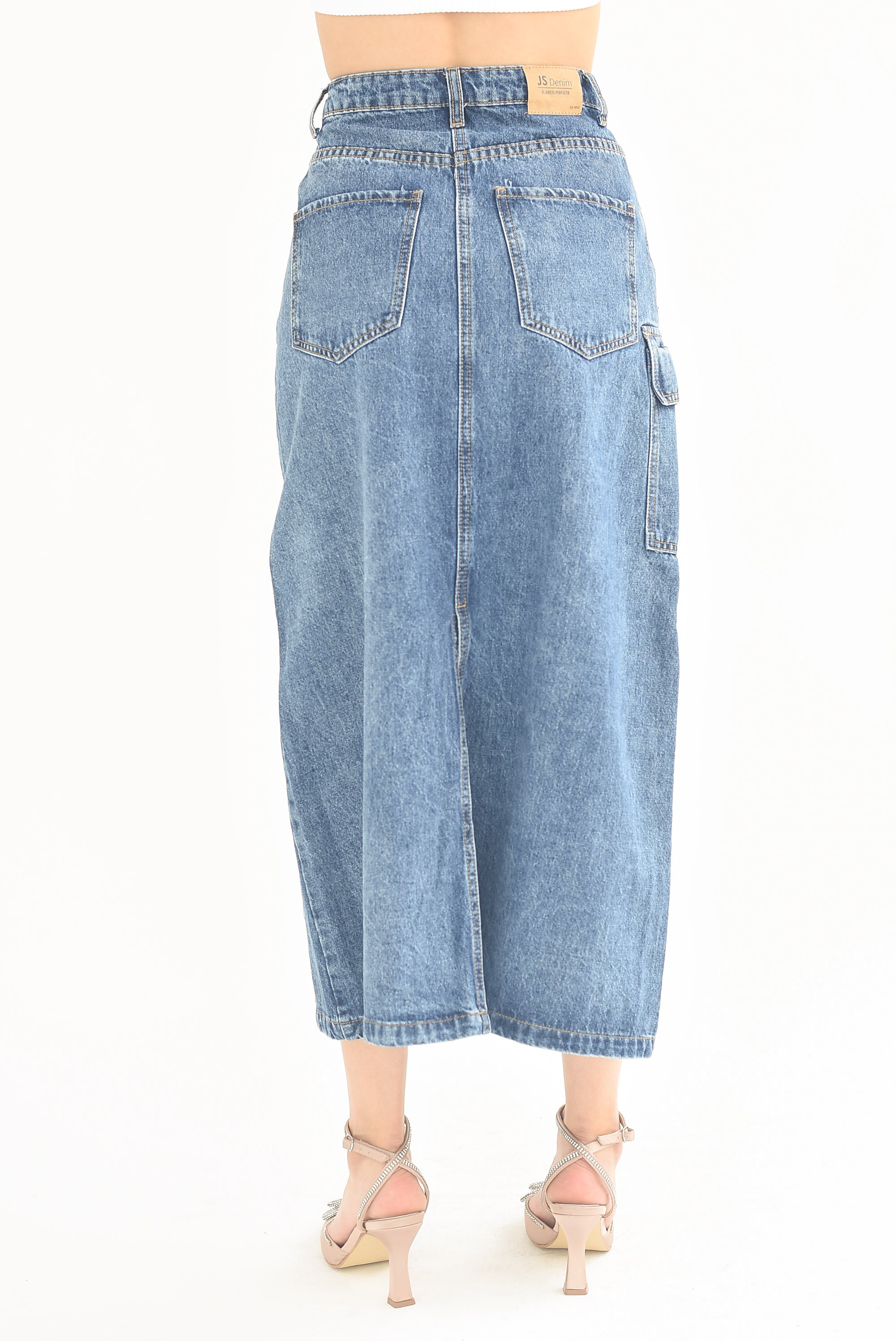 Falda larga denim Cargo abertura trasera