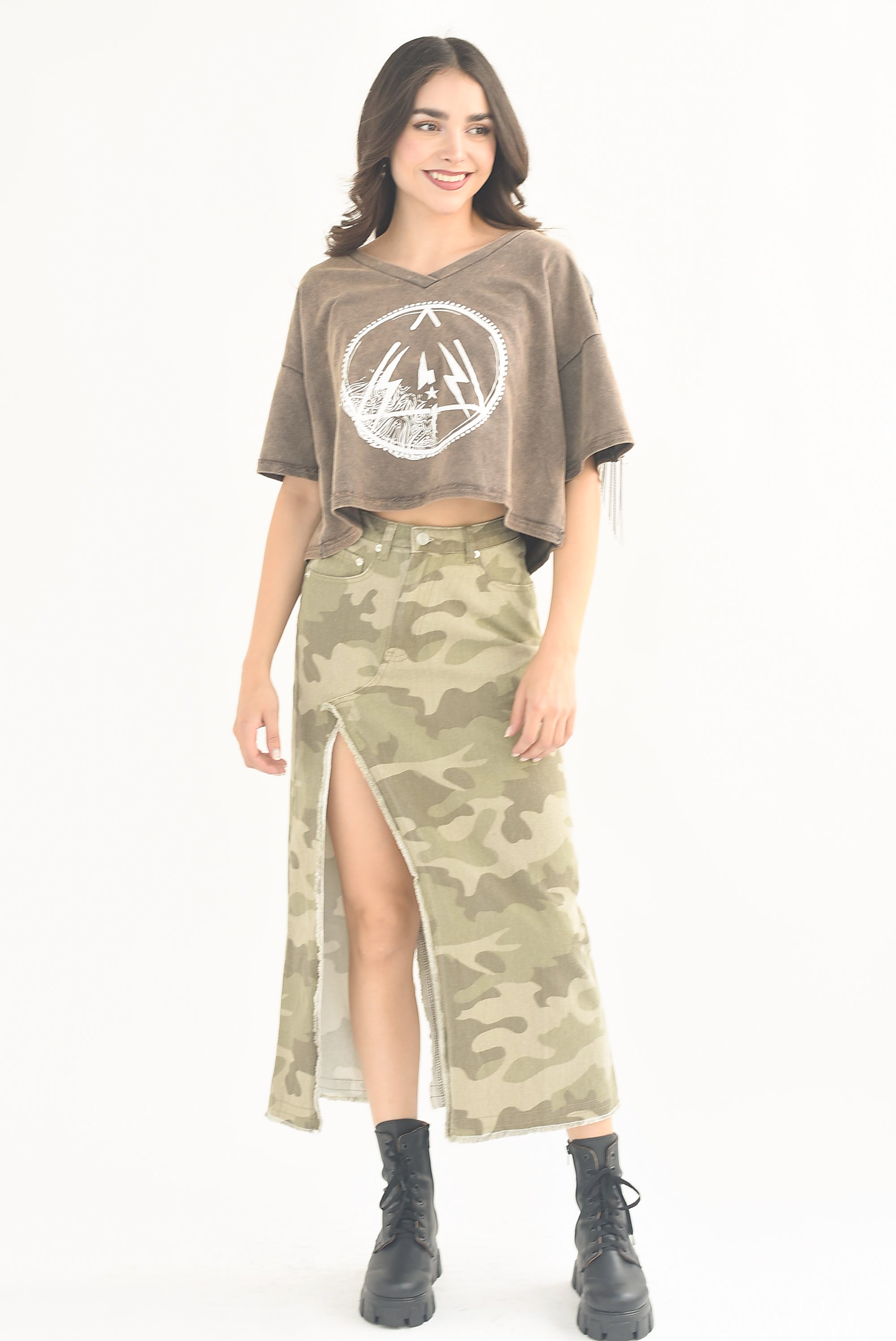 Falda denim abertura Camuflaje