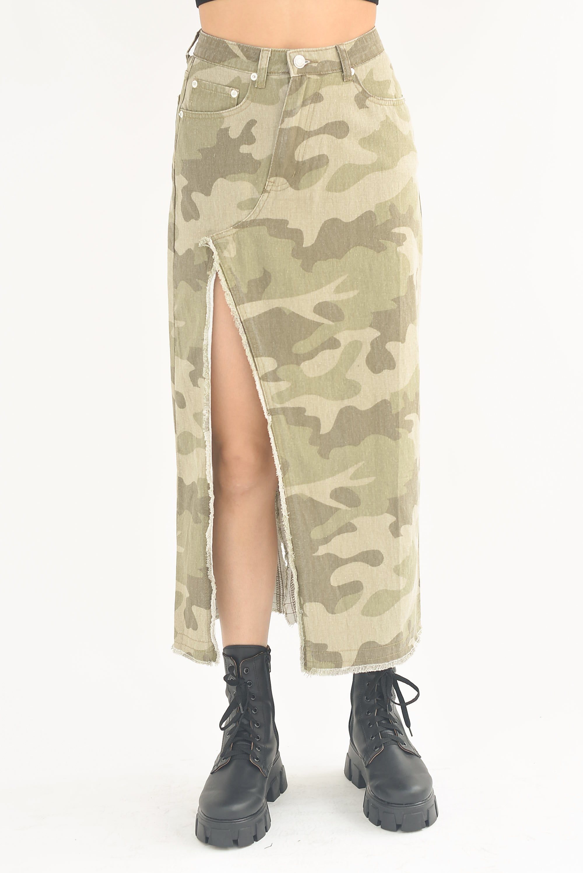 Falda denim abertura Camuflaje