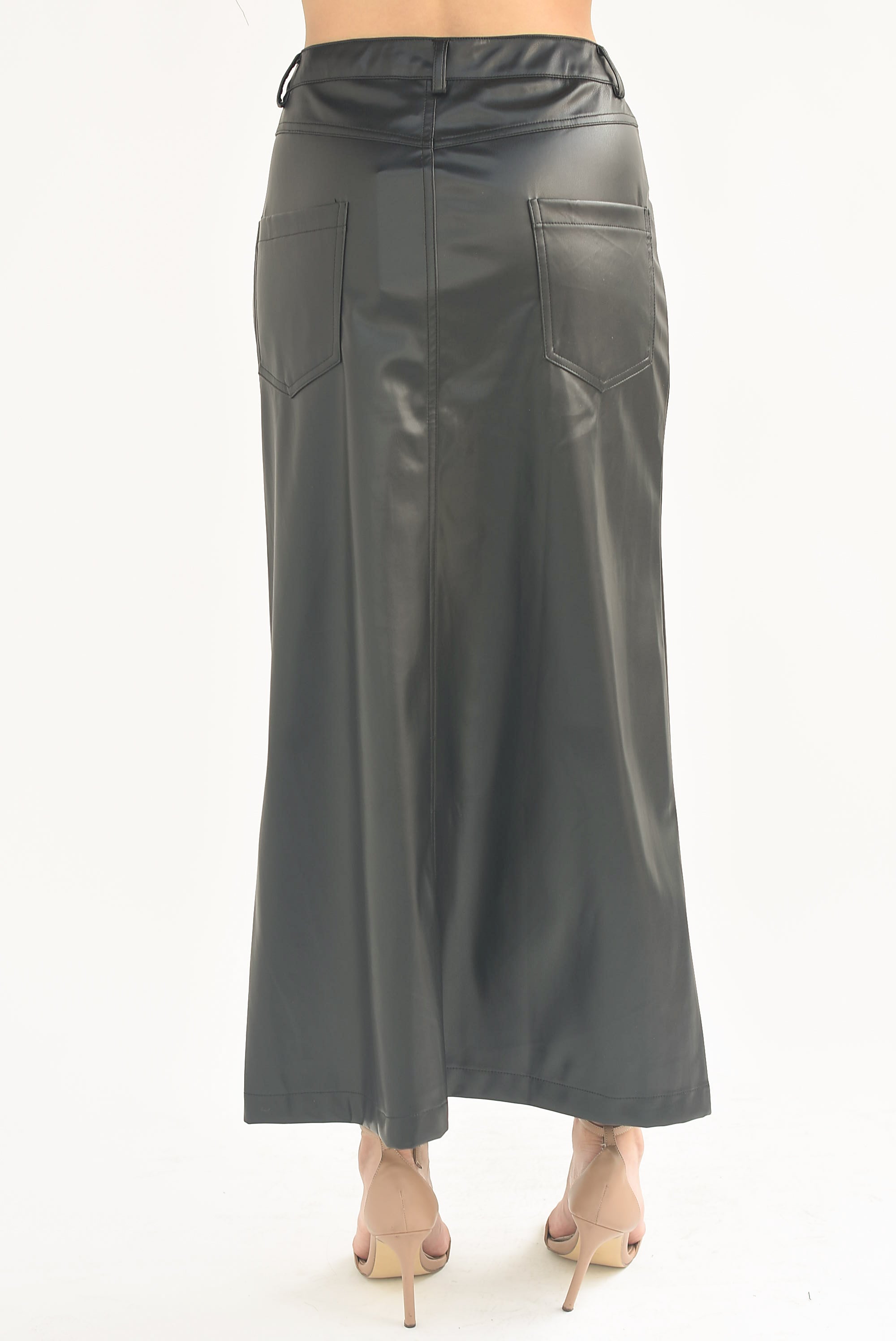 Falda larga vinipiel abertura frontal Negra