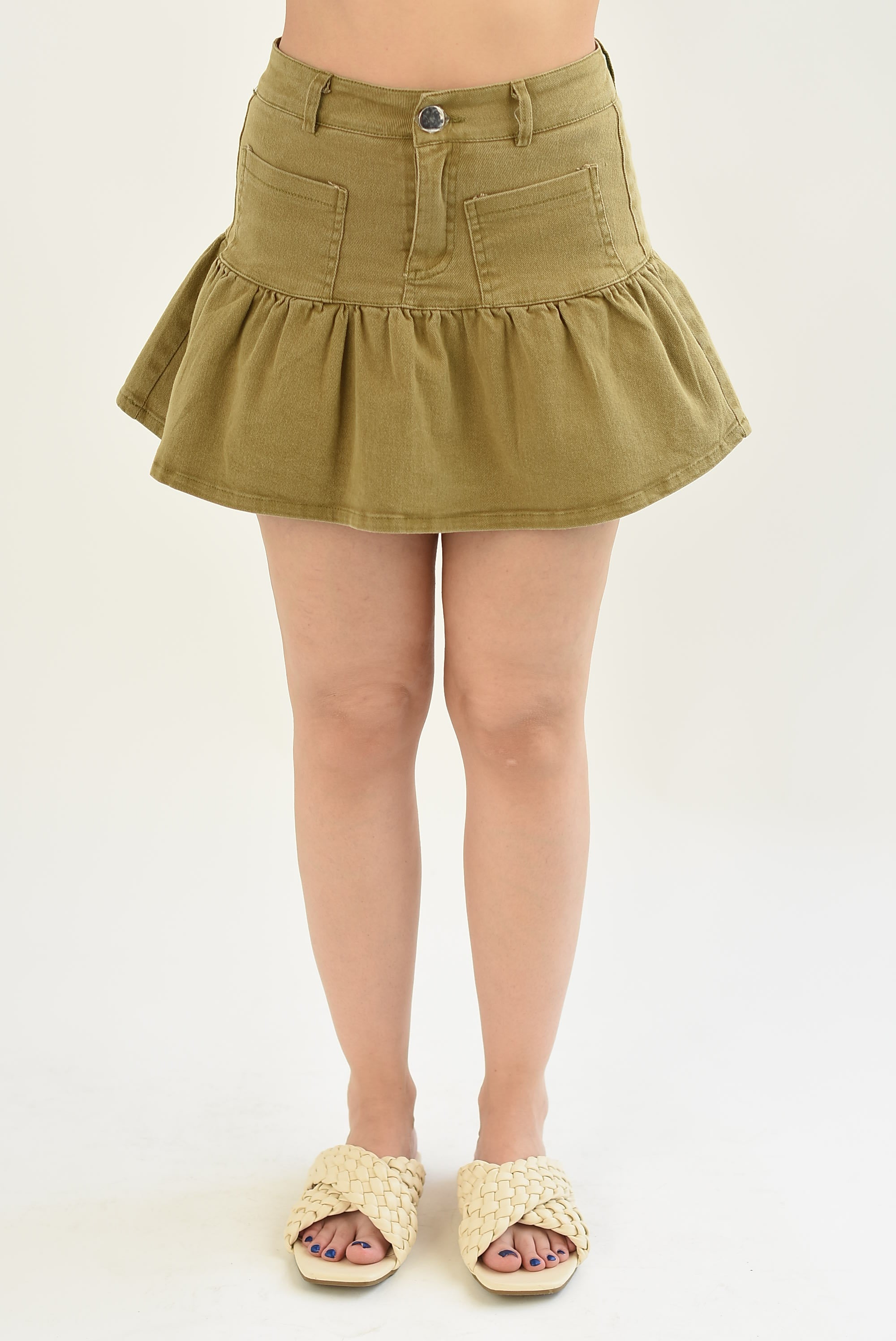 Falda mini olán bolsillos Denim Kaki