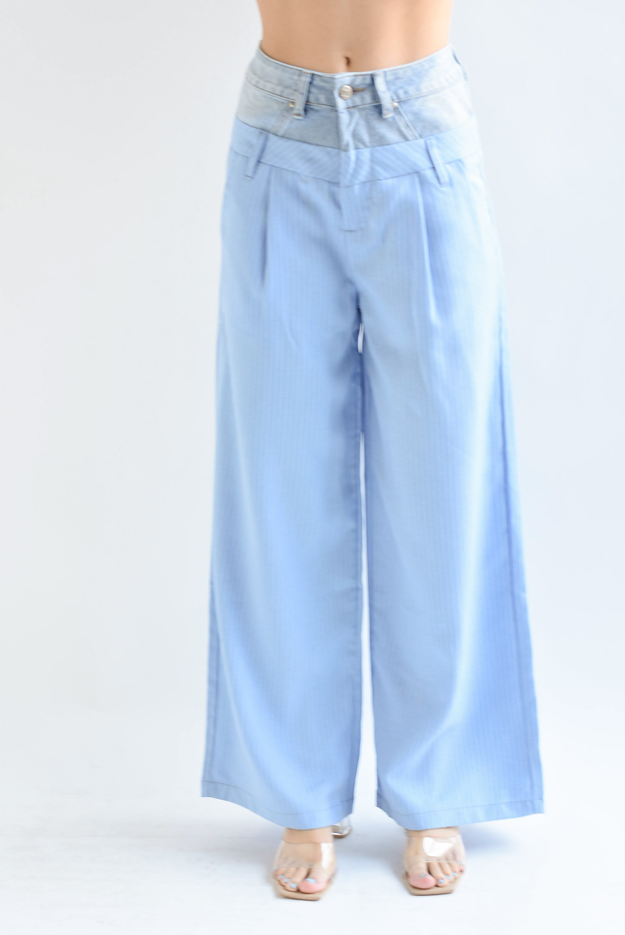 Pantalón rayas pretina denim Azul baby