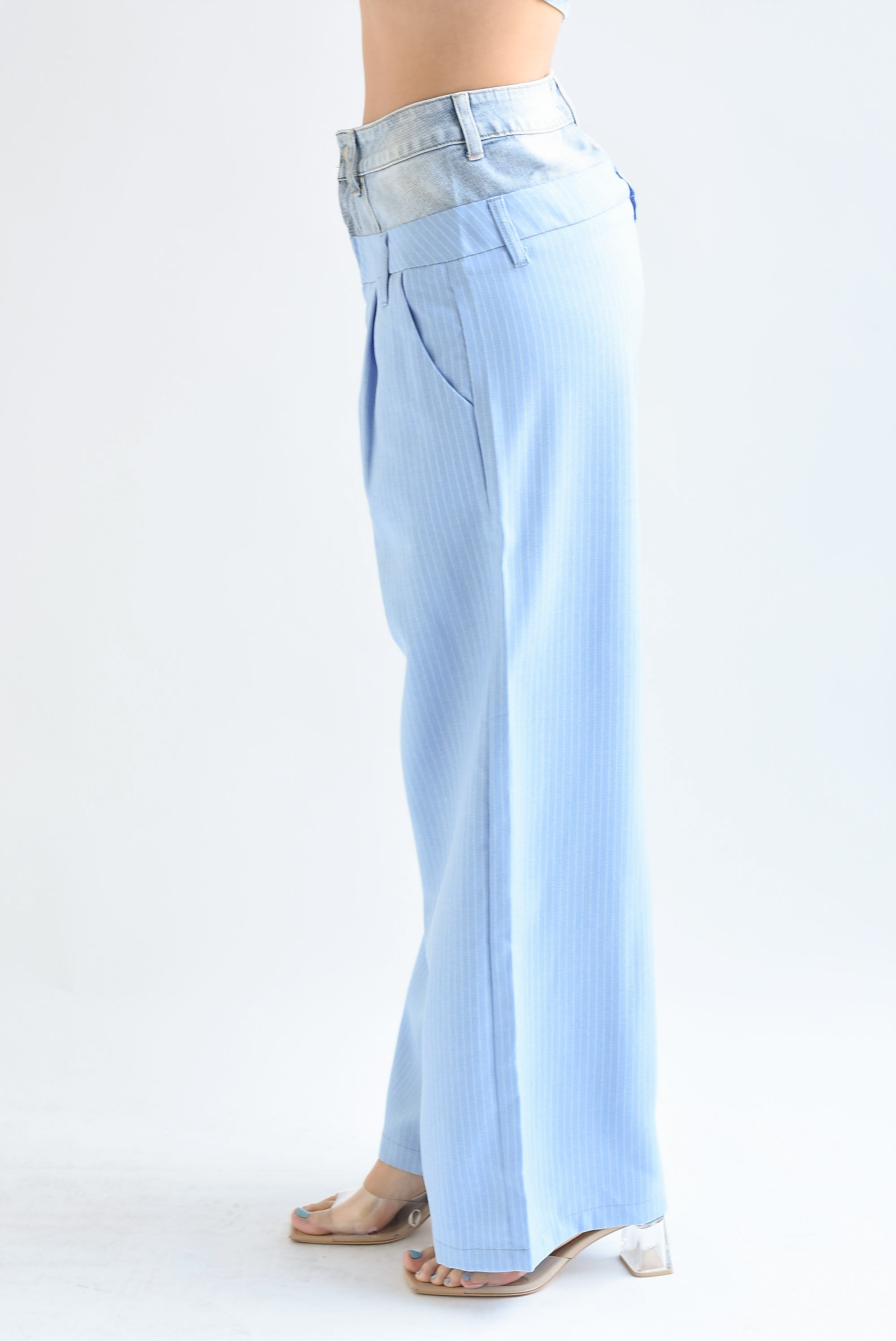 Pantalón rayas pretina denim Azul baby