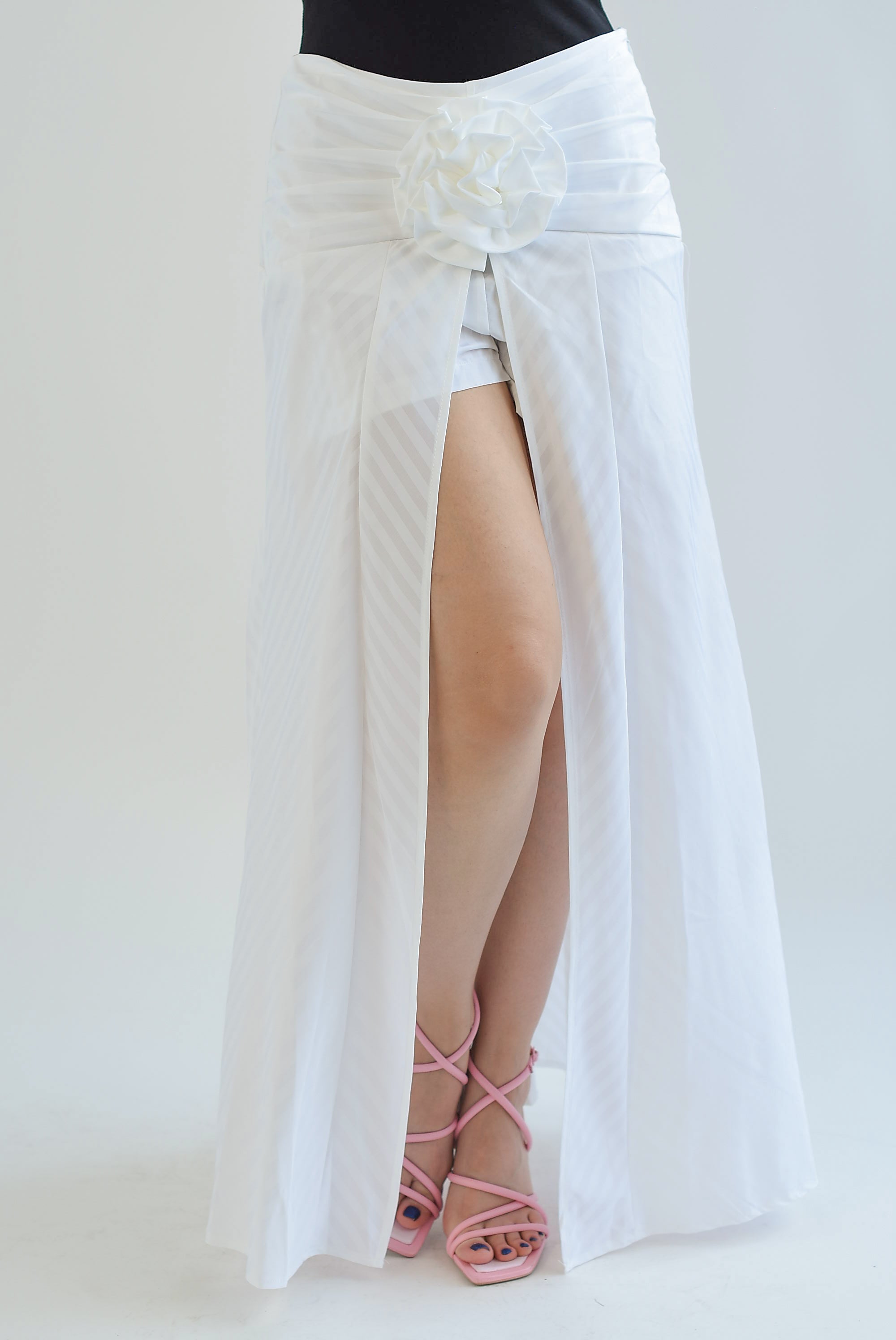 Falda larga con short líneas Blanca