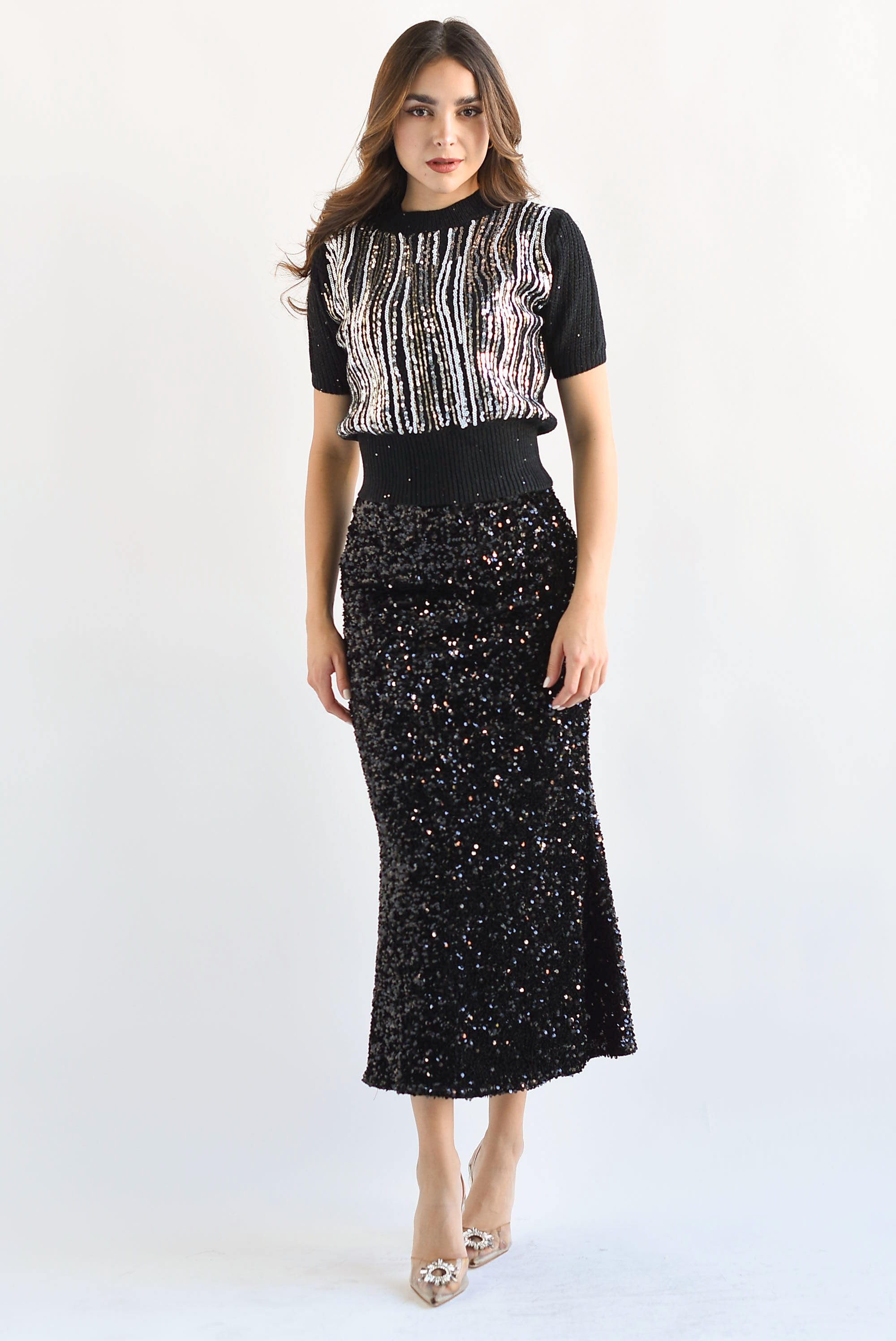 Falda terciopelo lentejuela Negra