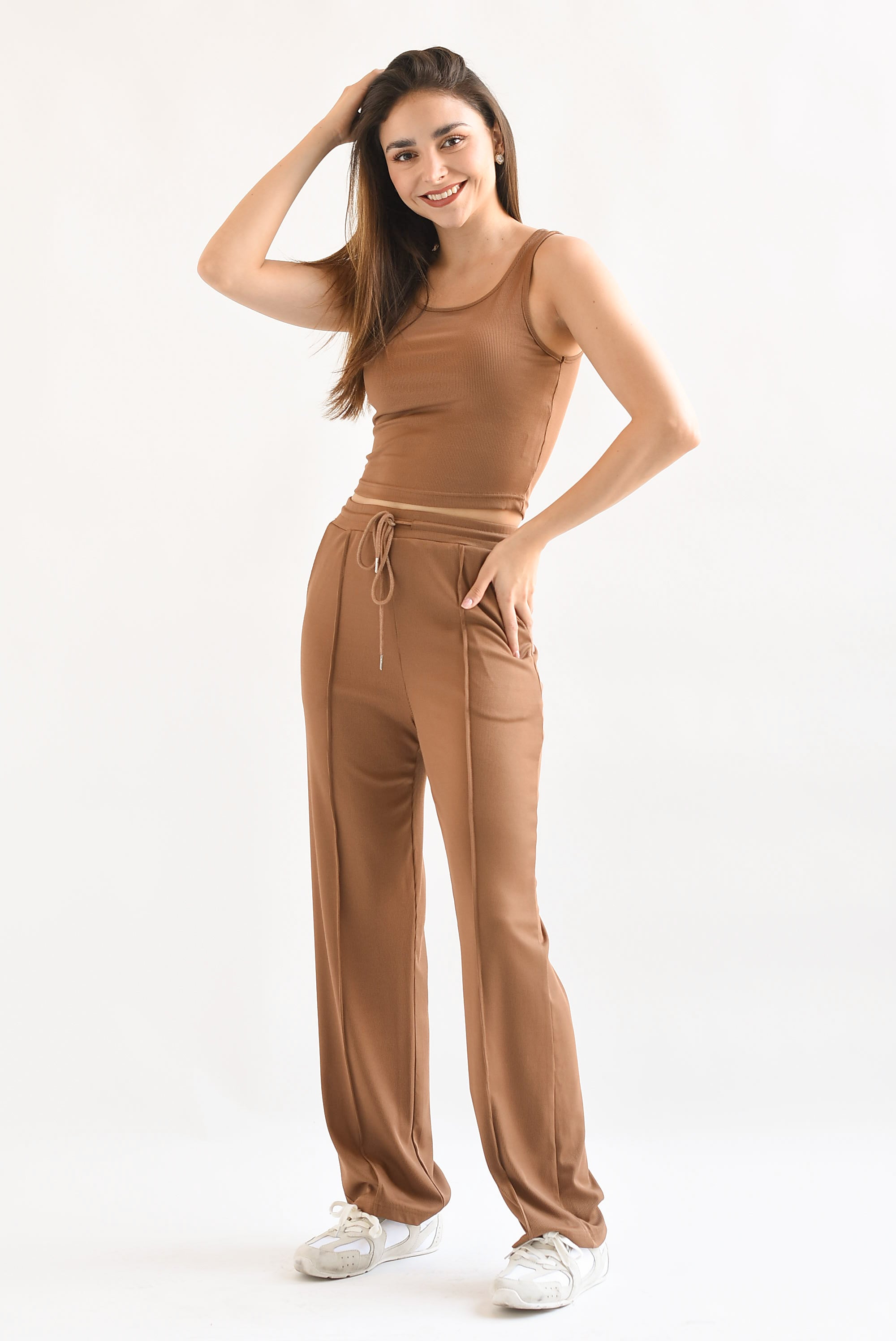 Set Pantalón y Top canalé Café