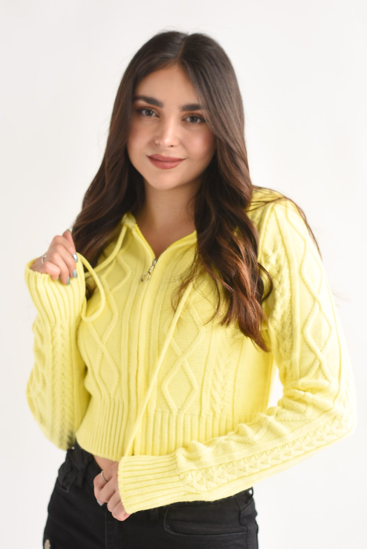 Sweater hoodie punto trenzado