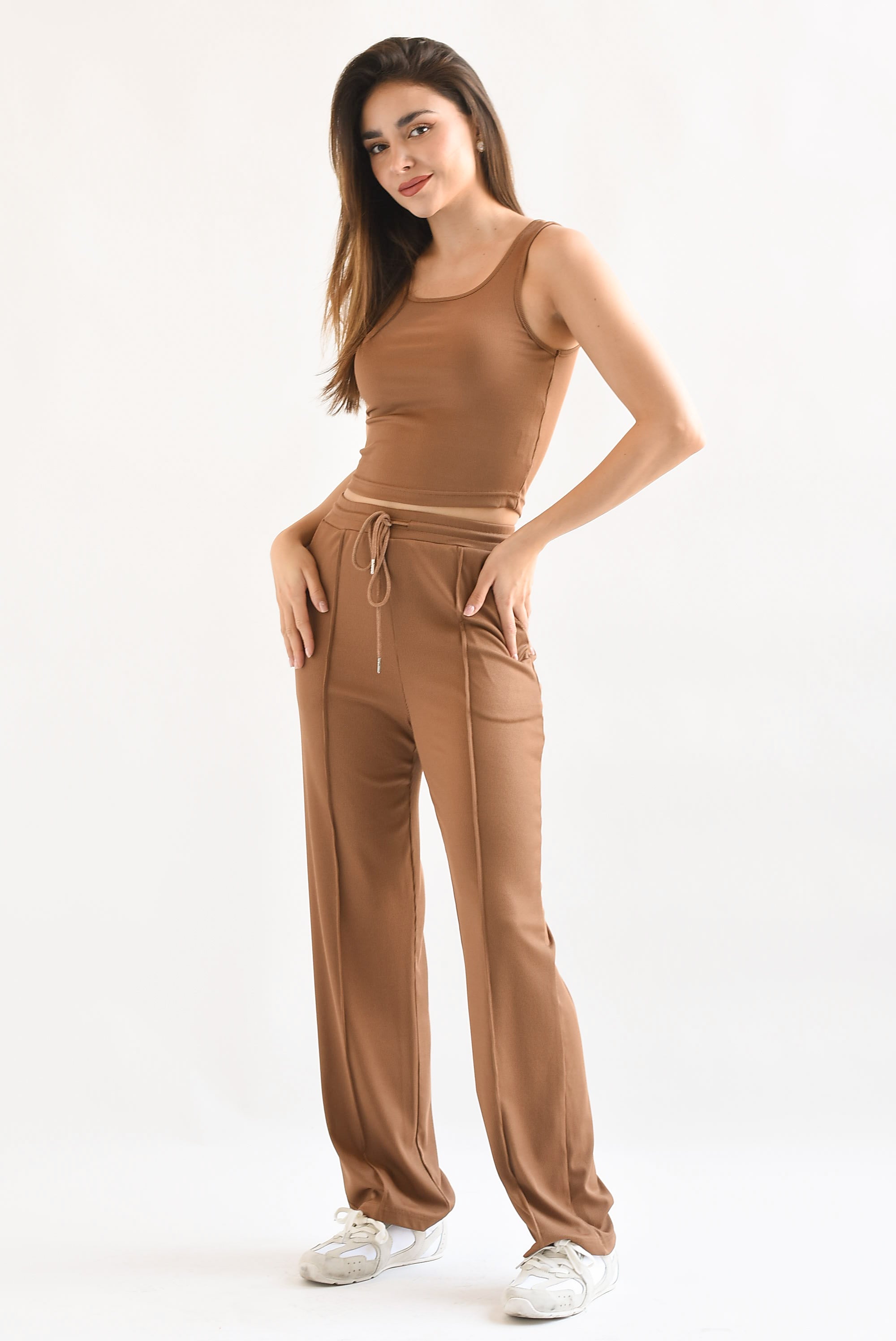 Set Pantalón y Top canalé Café