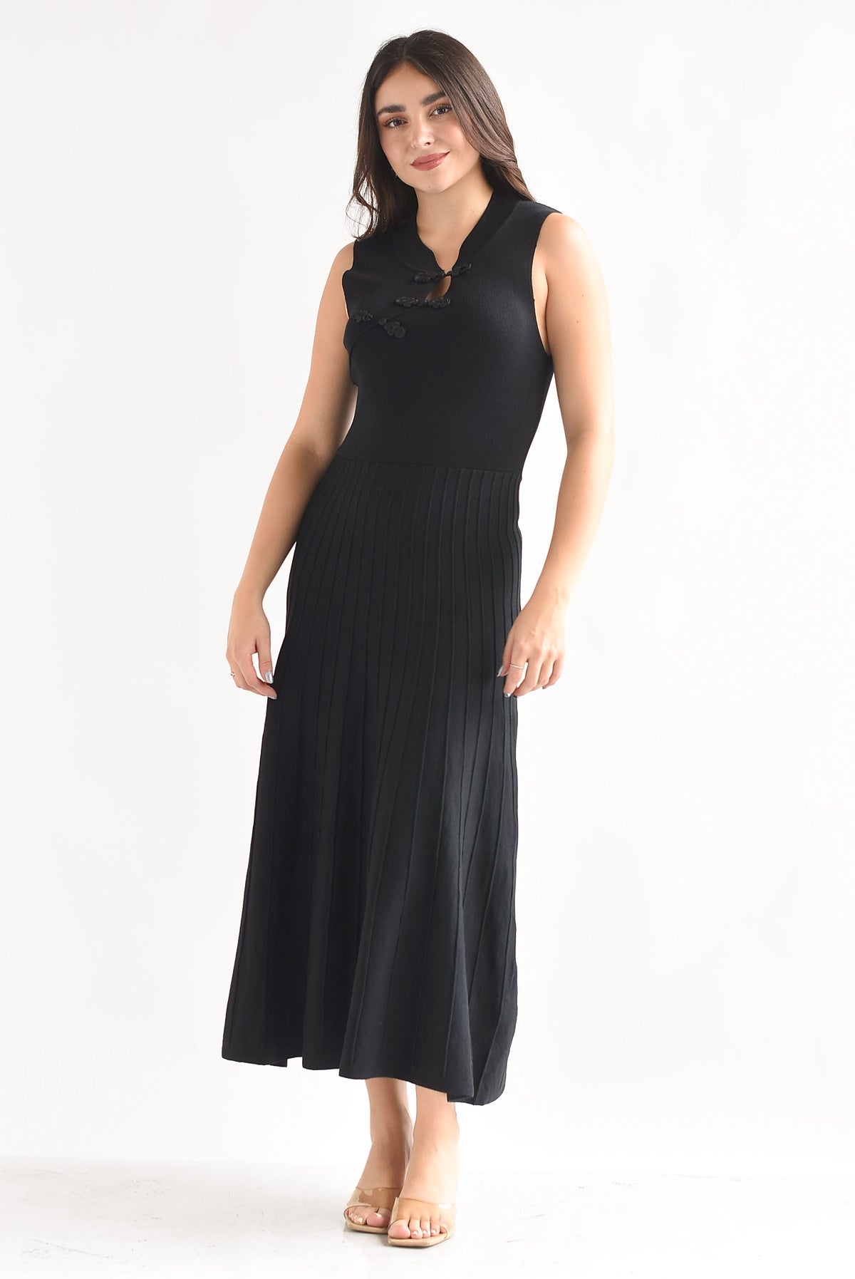 Vestido chinese falda plisada