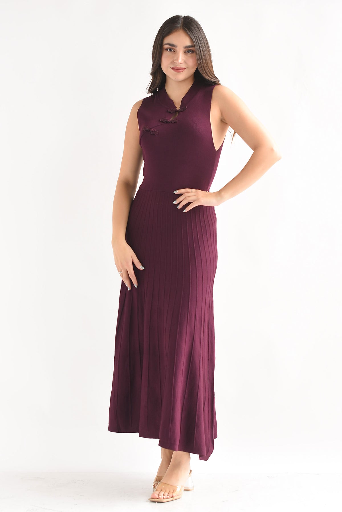 Vestido chinese falda plisada