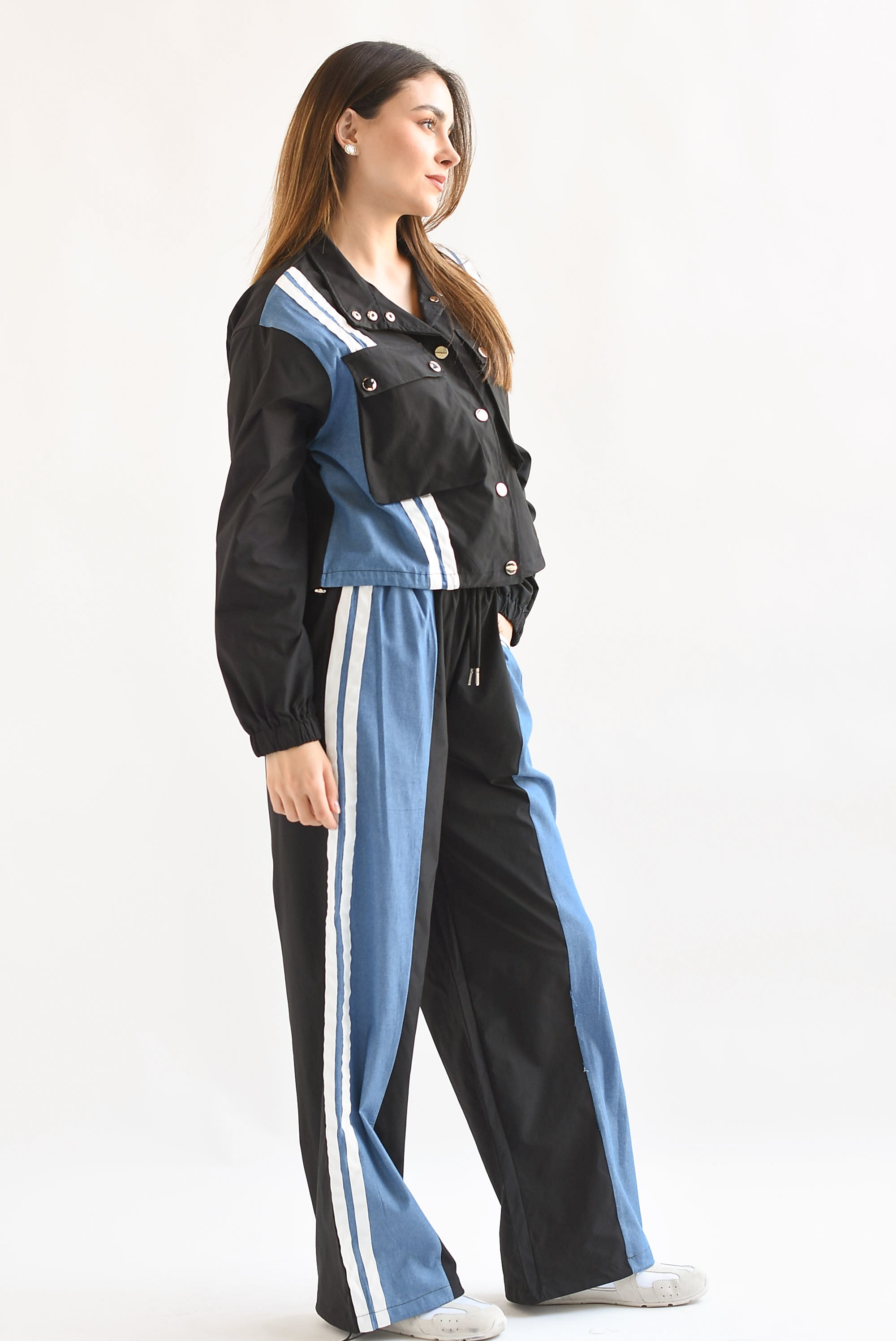 Set Pantalón y Chamarra parachute denim track Negro