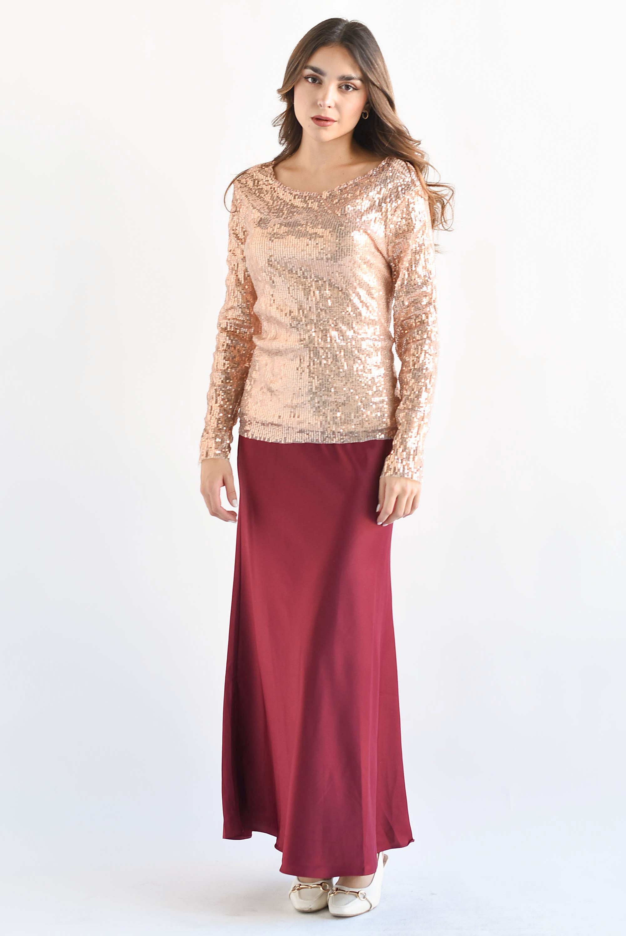 Blusa manga larga lentejuela Rose Gold