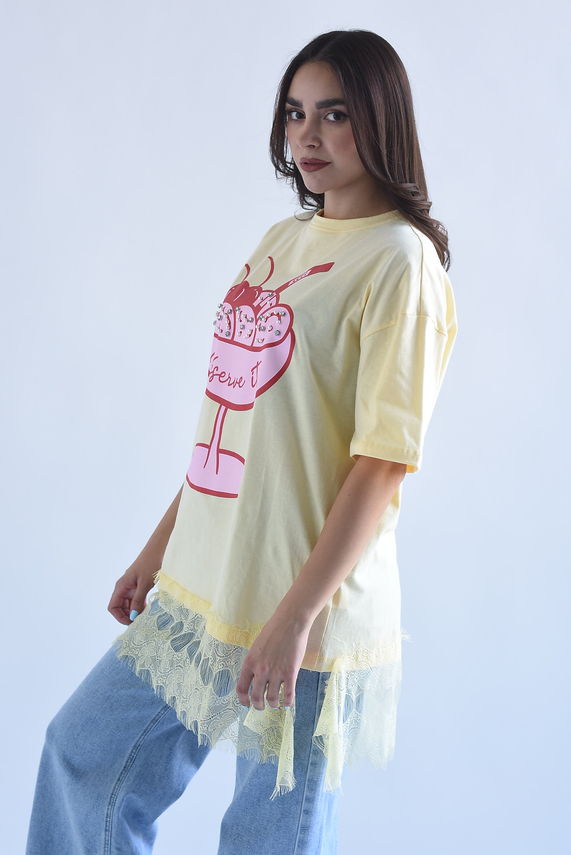 T-Shirt helado con tira encaje