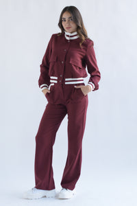 Fashion Styled Set Pantalón y Chamarra cargo Vino