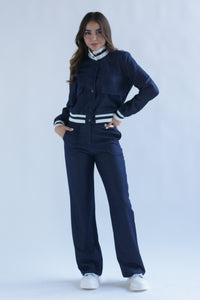 Fashion Styled Set Pantalón y Chamarra cargo Azul Denim Dark